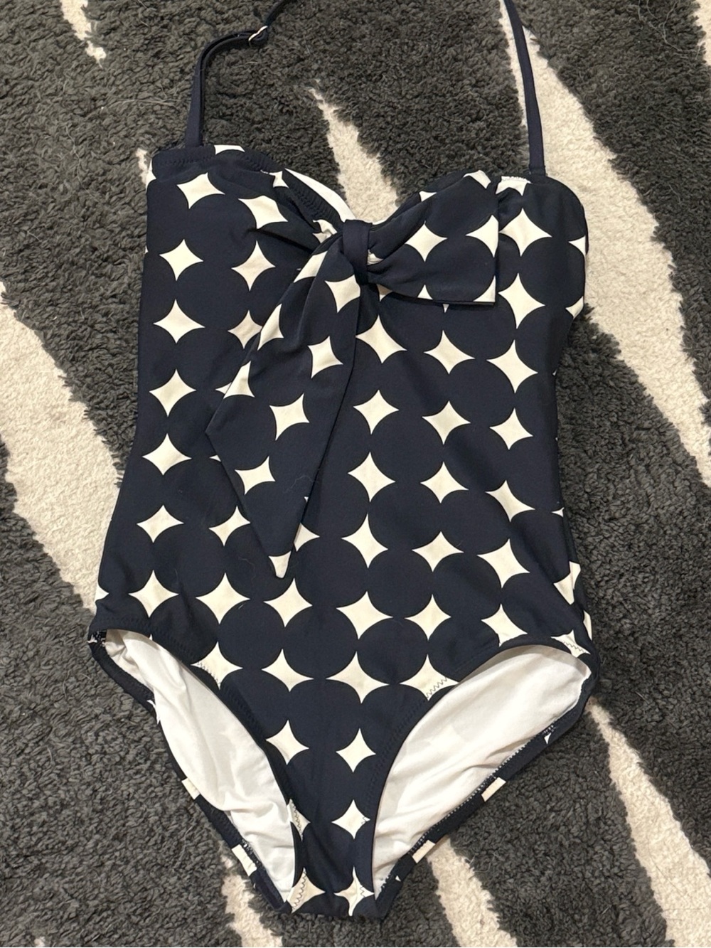 kate spade Navy and White Polka Dot One-Piece Swimsuit with Front Knot